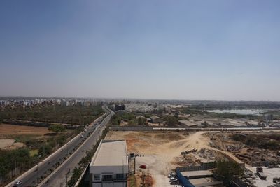 High angle view of cityscape against sky