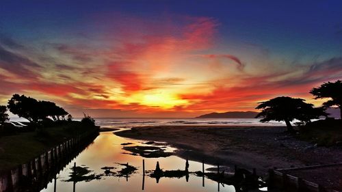 Scenic view of sea at sunset