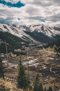 Scenic view of snowcapped mountains against sky