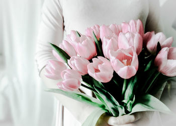 Close-up of pink tulip flowers in vase