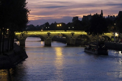 Bridge over river at sunset