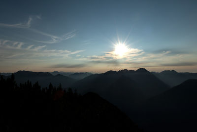 Scenic view of silhouette mountains against sky at sunset