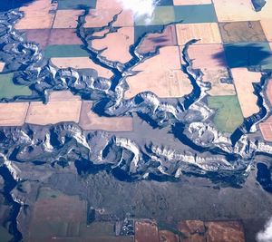 Aerial view of snow covered landscape