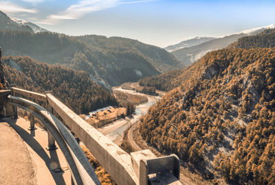 High angle view of mountains against sky