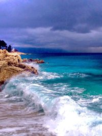 Scenic view of sea against cloudy sky