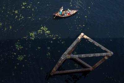 High angle view of abandoned boat in sea