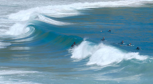 High angle view of waves in sea