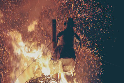 Low angle view of fires at night