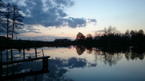 Scenic view of lake against sky during sunset