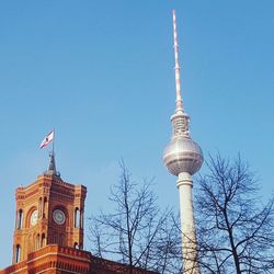 Low angle view of building against blue sky