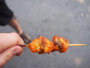 Close-up of hand holding tomato