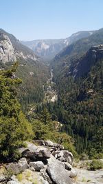 Scenic view of rocky mountains against clear sky