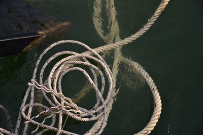 High angle view of rope in water