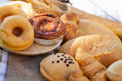 High angle view of bread in plate on table