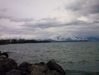 Scenic view of sea against cloudy sky