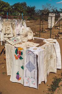 Clothes drying on table