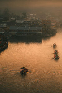 High angle view of boats in river