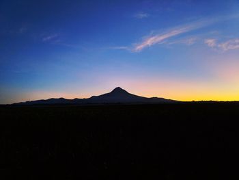 Scenic view of silhouette landscape against sky during sunset