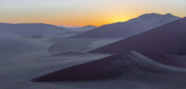 Sunrise at dune 45, a dune in the namib desert of namibia