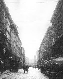 Narrow alley along buildings