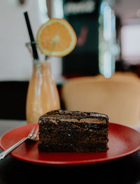 Close-up of cake in plate on table