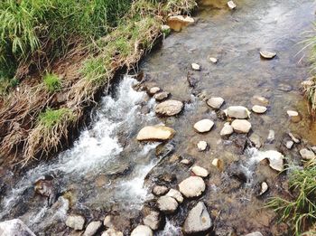 High angle view of water flowing over river