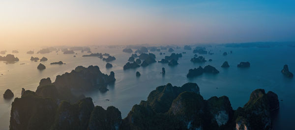 Panoramic view of sea against sky during sunset