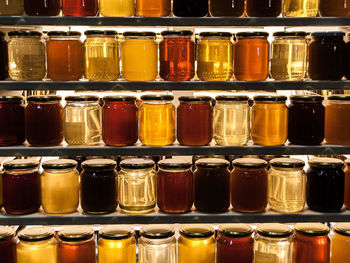 Full frame shot of beer bottles