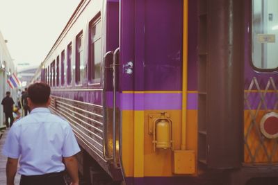 Rear view of train at railroad station