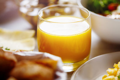 Close-up of drink served on table