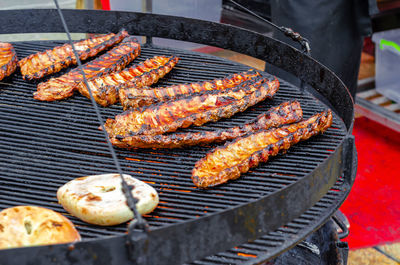 Grilled meat ribs. barbecue, grilled. cooking meat on coals. delicious juicy meat food