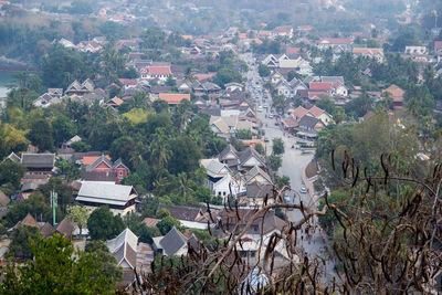 High angle view of townscape and trees