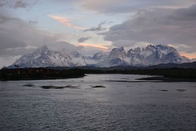 Scenic view of majestic mountains against sky