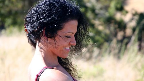 Close-up of smiling beautiful woman