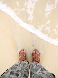 Low section of man standing on beach