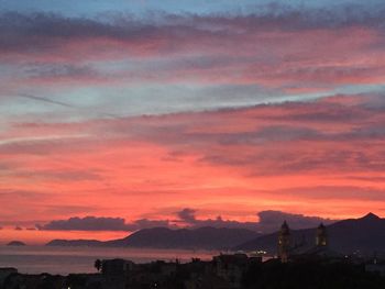 Scenic view of mountains at sunset