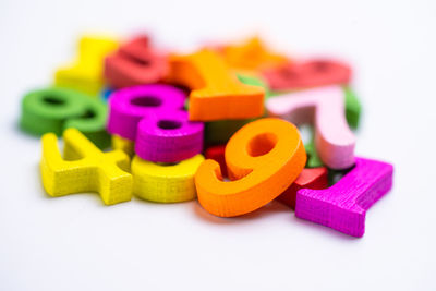 Close-up of toys against white background