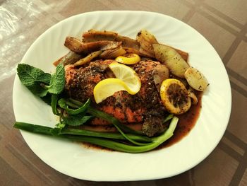 High angle view of meal served in plate