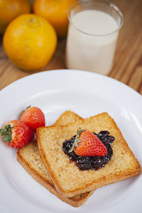 Close-up of breakfast served on table