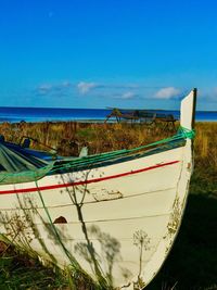 Scenic view of sea against clear blue sky