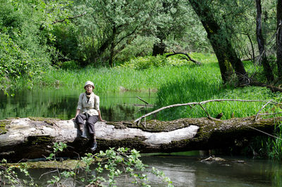 View of statue in river