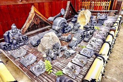 High angle view of old machinery