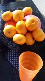 High angle view of oranges on table