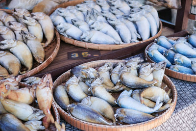 High angle view of fish for sale at market