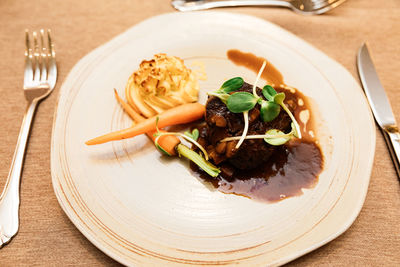 High angle view of meal served in plate