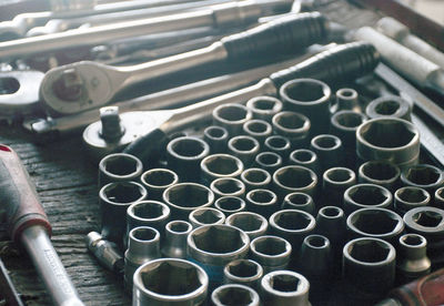 High angle view of machine part