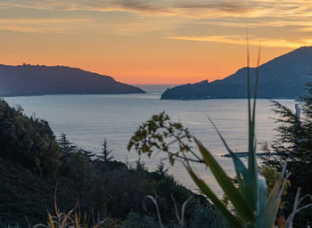 Scenic view of sea against sky during sunset