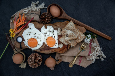 High angle view of breakfast on table