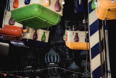 Close-up of multi colored glass with bottles