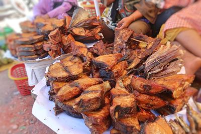 Close-up of meat for sale in market